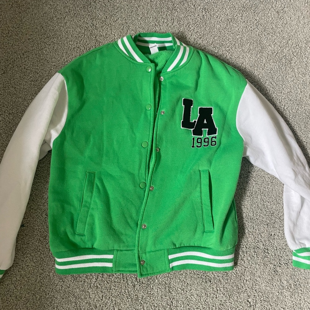 Urban Planet Green and White Varsity Jacket